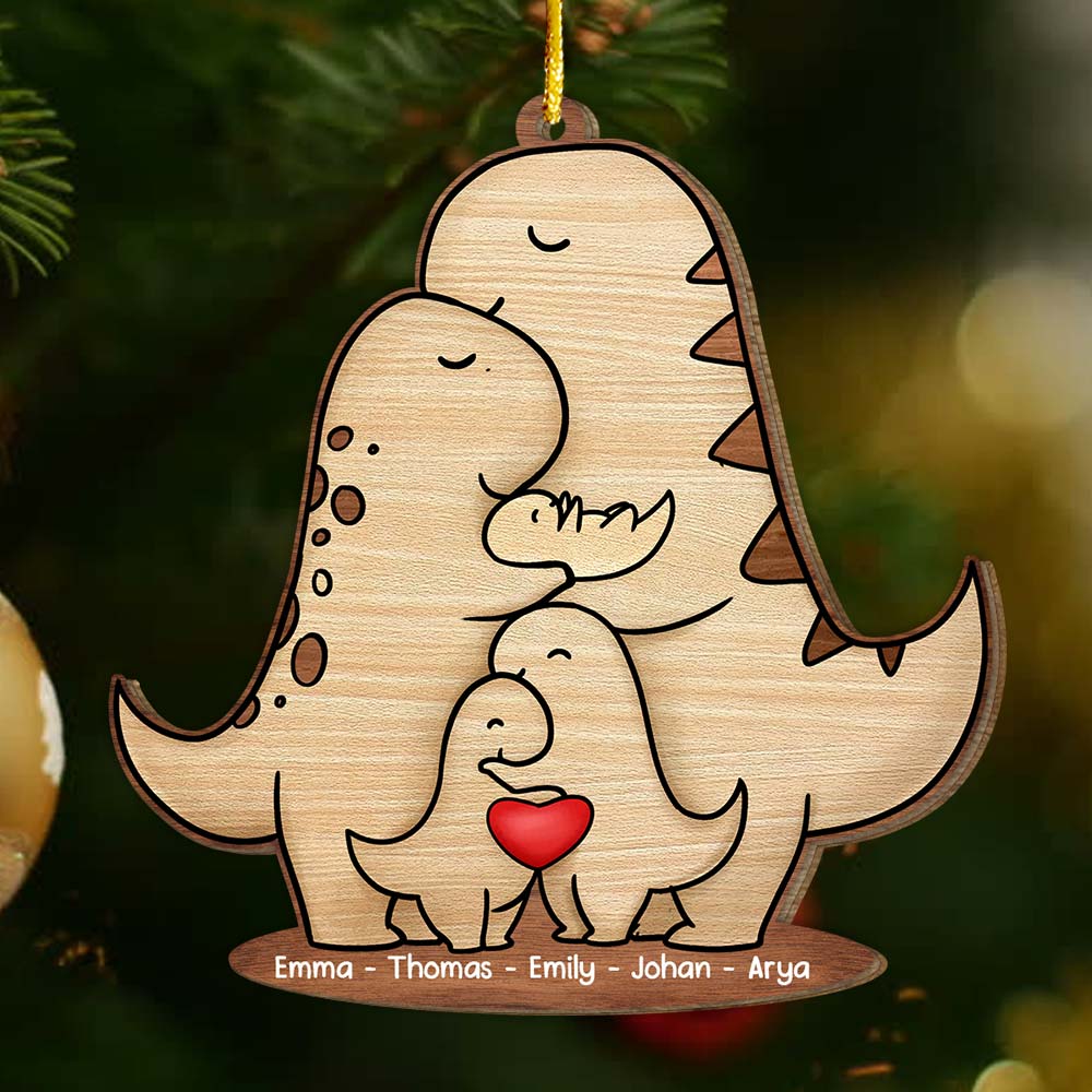 Personalized Wooden Dinosaur Family Christmas Ornament 30432 Primary Mockup