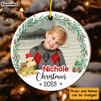 Personalized Christmas Gift For Grandson Upload Photo Dinosaur Circle Ornament 30437 thumb 1