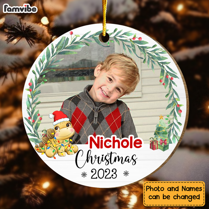 Personalized Christmas Gift For Grandson Upload Photo Dinosaur Circle Ornament 30437 1