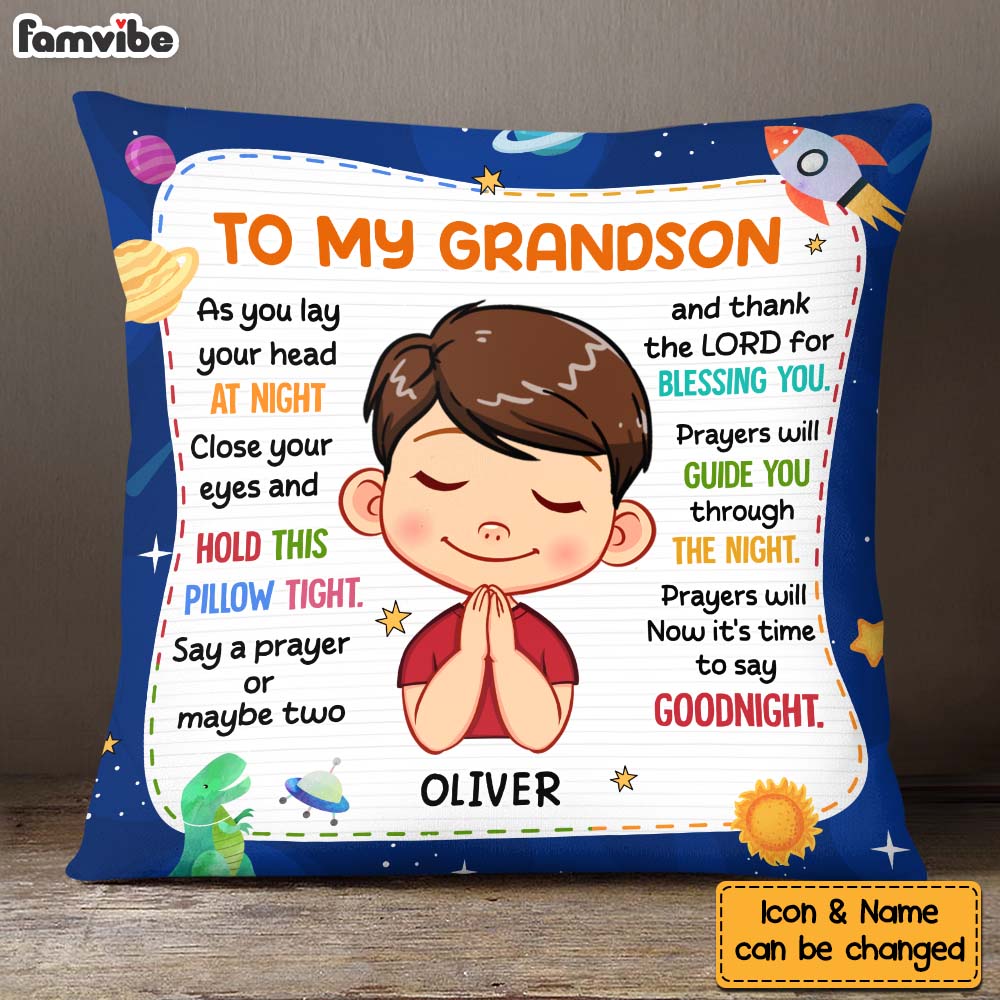 Personalized Gift For Grandson Night Prayer Pillow 30439 Primary Mockup