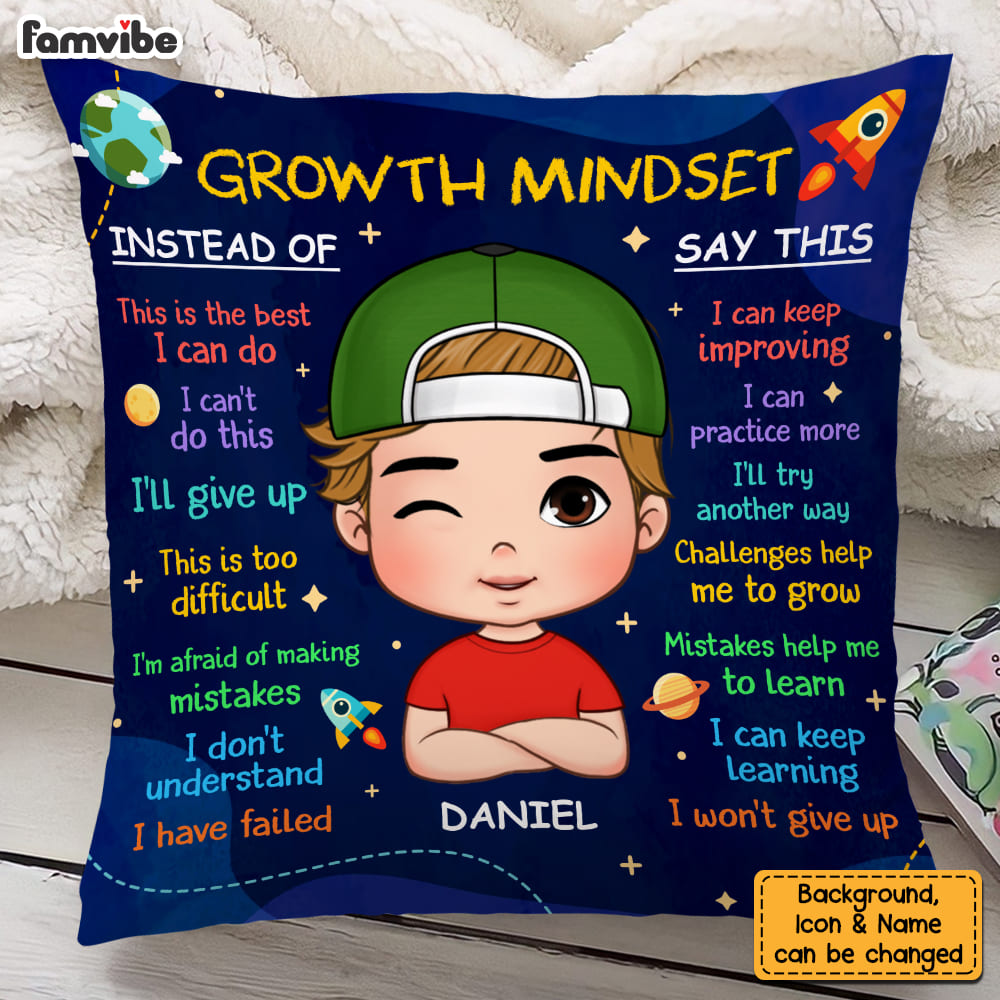 Personalized Christmas Gift For Grandson Granddaughter Growth Mindset Pillow 30542 Primary Mockup