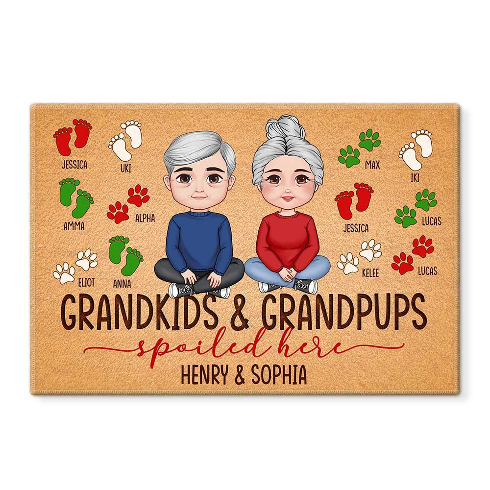 Personalized Gift For Grandparents Grandkids Grandpups Spoiled Here Doormat 30560 Primary Mockup