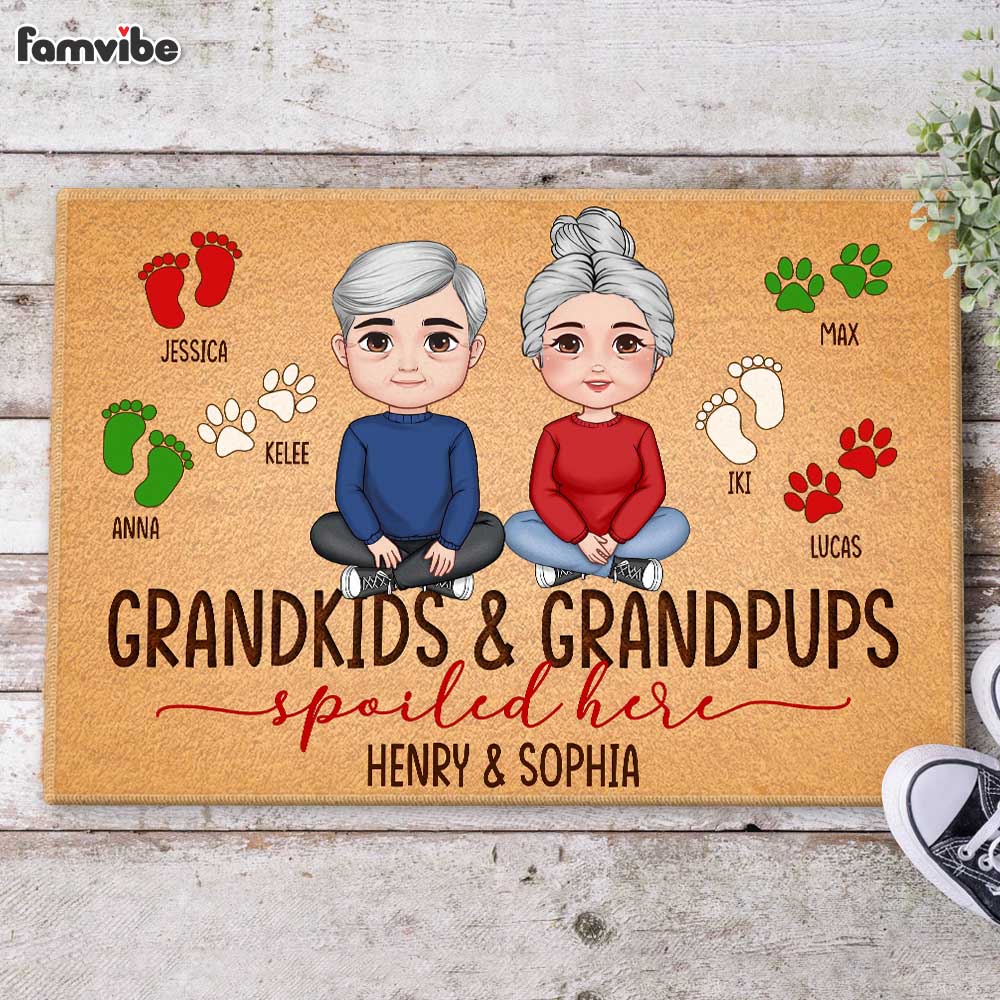 Personalized Gift For Grandparents Grandkids Grandpups Spoiled Here Doormat 30560 Primary Mockup