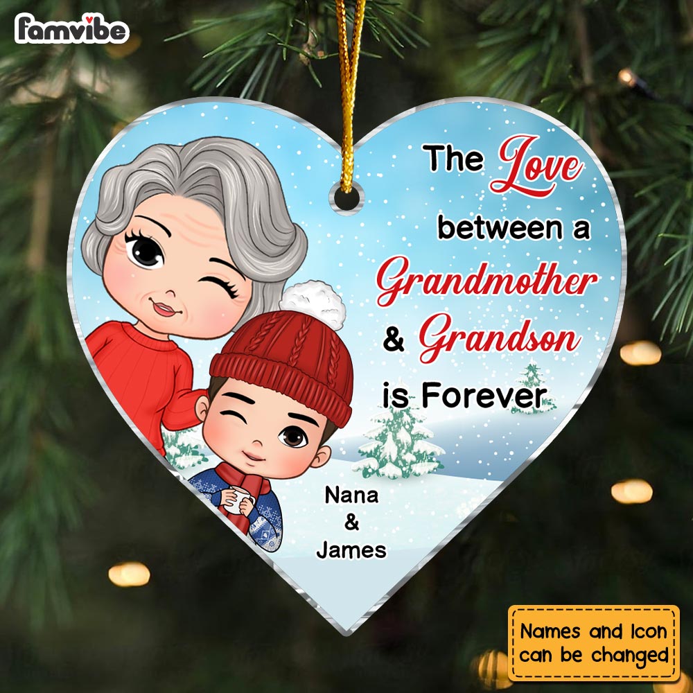 Personalized Christmas Gift The Love Between Grandma Grandson Heart Ornament 30590 Primary Mockup