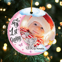 Personalized Gift For Baby First Christmas Photo Circle Ornament 30591 thumb 1