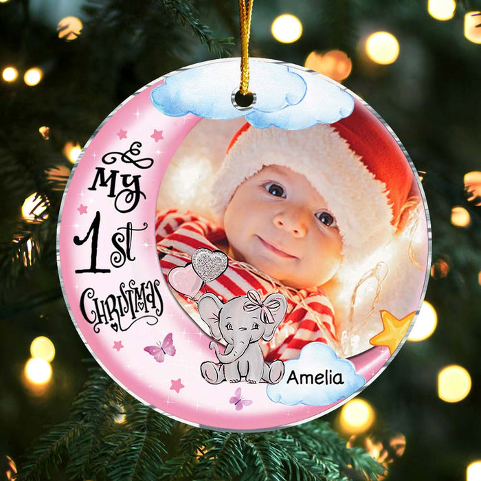 Personalized Gift For Baby First Christmas Photo Circle Ornament 30591 1