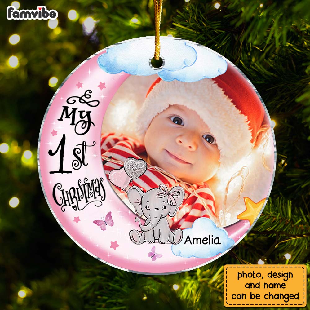 Personalized Gift For Baby First Christmas Photo Circle Ornament 30591 Primary Mockup