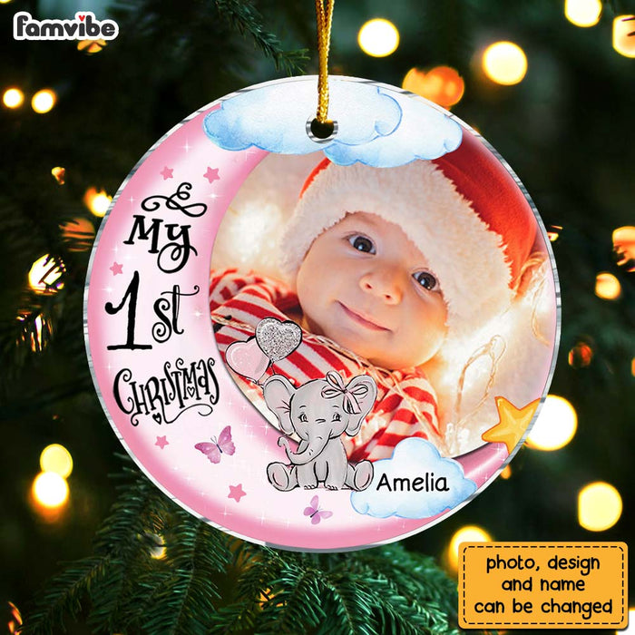 Personalized Gift For Baby First Christmas Photo Circle Ornament 30591 1