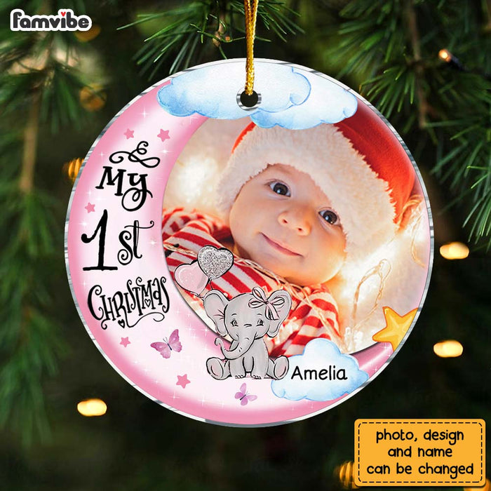 Personalized Gift For Baby First Christmas Photo Circle Ornament 30591 1