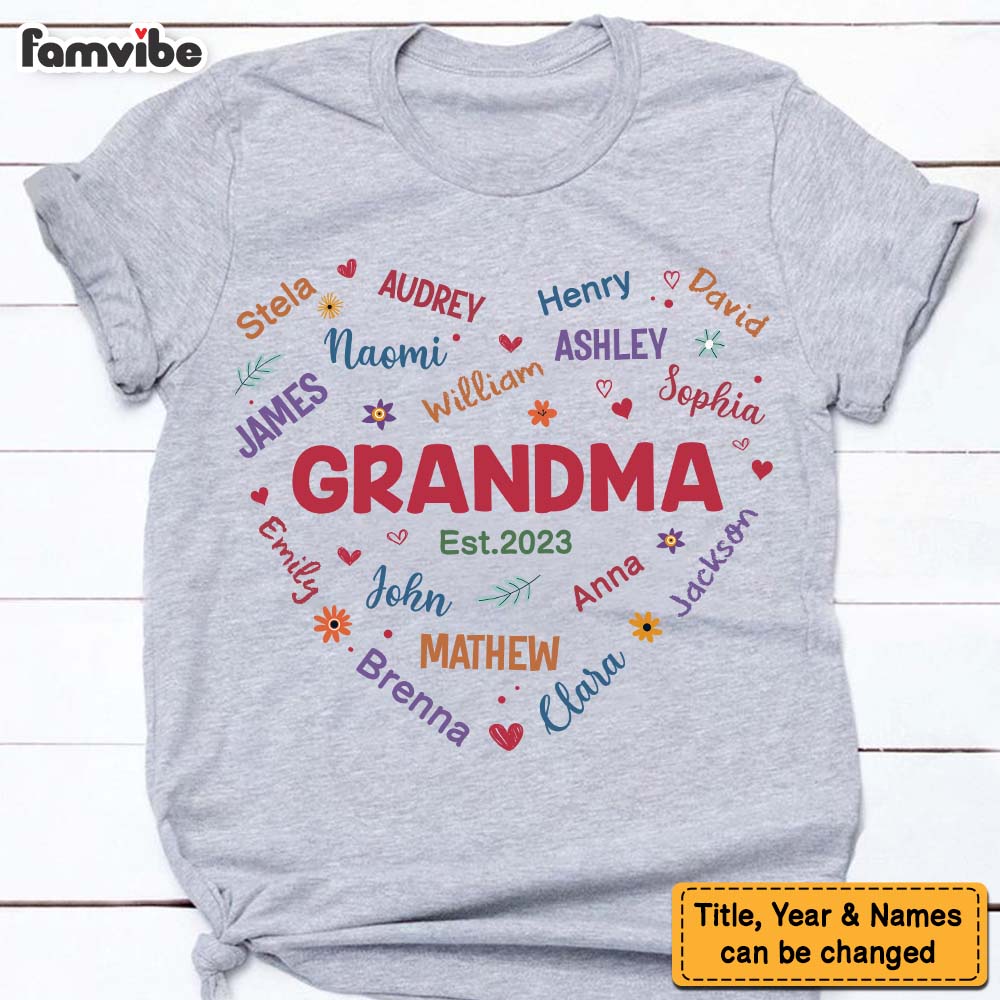 Personalized Gift For Grandma Heart Custom Name Shirt Hoodie Sweatshirt 30607 Primary Mockup