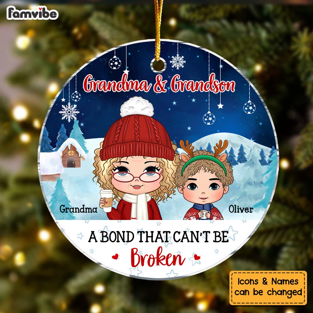 Personalized Christmas Gift Grandson Grandma A Bond Can't Be Broken Circle Ornament 30629 Mockup 2
