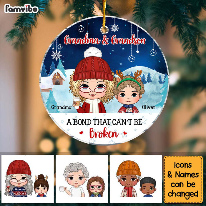 Personalized Christmas Gift Grandson Grandma A Bond Can't Be Broken Circle Ornament 30629 1