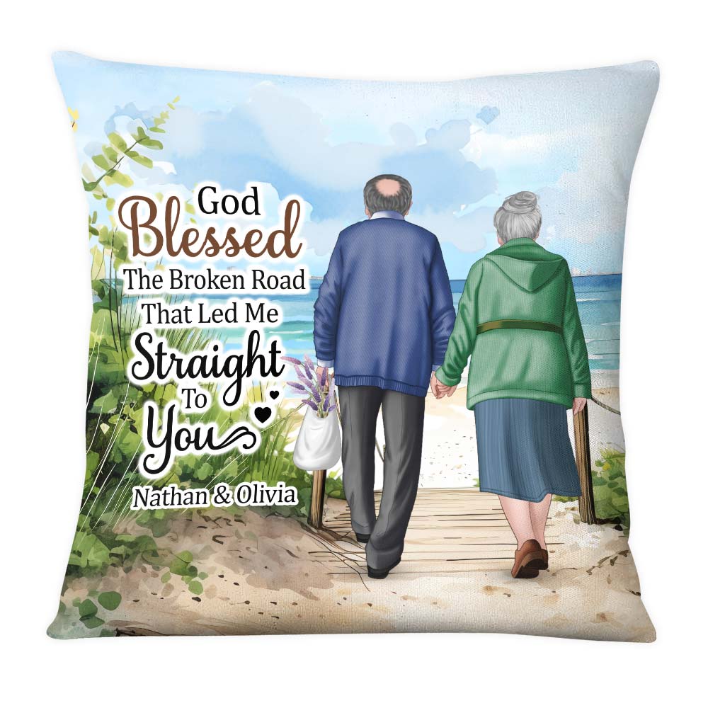 Personalized Old Couple Anniversary God Blessed The Broken Road Pillow 30633 Primary Mockup