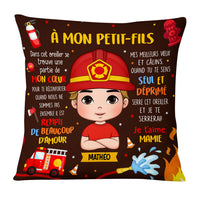 Personalized French Gift For Grandson À Mon Petit-fils Fireman Kid Pillow 30794 thumb 1