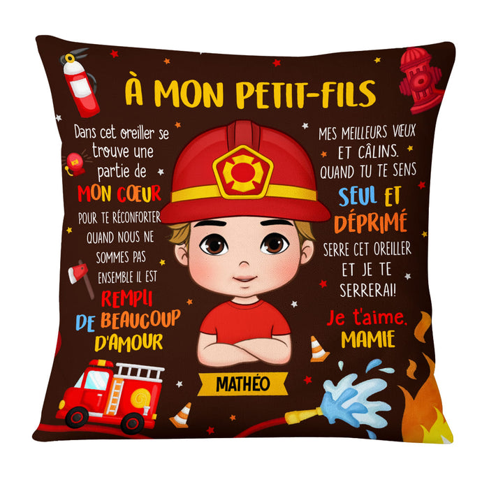 Personalized French Gift For Grandson À Mon Petit-fils Fireman Kid Pillow 30794 1