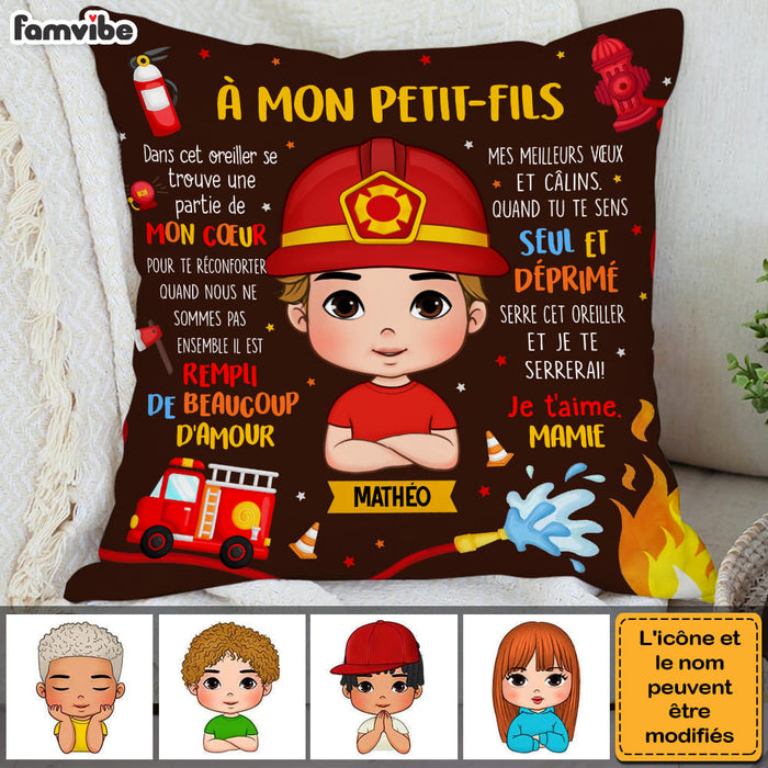 Personalized French Gift For Grandson À Mon Petit-fils Fireman Kid Pillow 30794 1