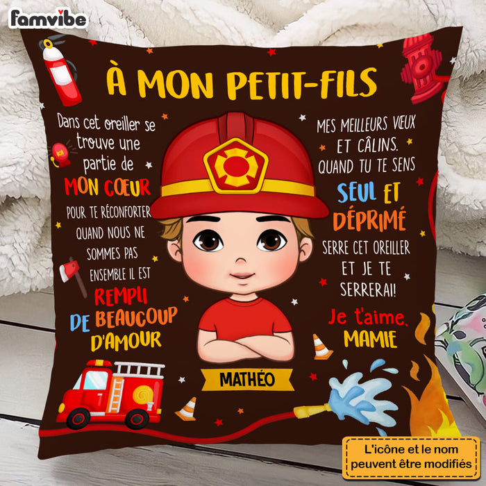Personalized French Gift For Grandson À Mon Petit-fils Fireman Kid Pillow 30794 1