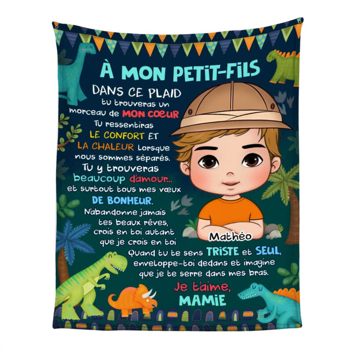 Personalized French Gift For Grandson À Mon Petit-fils Dinosaur Theme Blanket 30937 1
