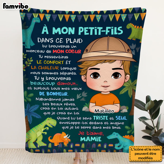 Personalized French Gift For Grandson À Mon Petit-fils Dinosaur Theme Blanket 30937 1