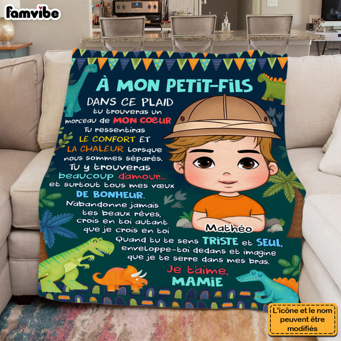 Personalized French Gift For Grandson À Mon Petit-fils Dinosaur Theme Blanket 30937 1