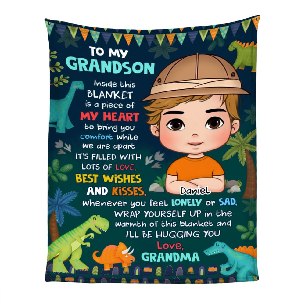 Personalized Gift For Grandson To My Grandson Dinosaur Theme Blanket 30992 Primary Mockup