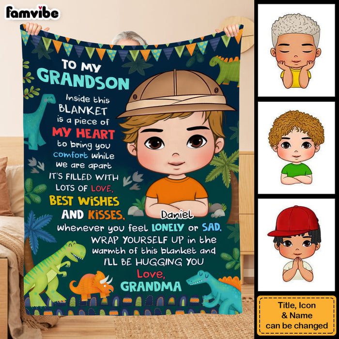 Personalized Gift For Grandson To My Grandson Dinosaur Theme Blanket 30992 1