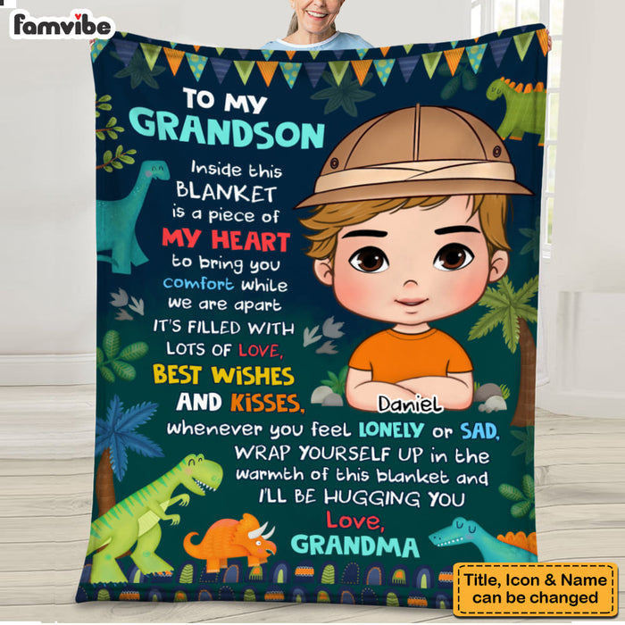 Personalized Gift For Grandson To My Grandson Dinosaur Theme Blanket 30992 1