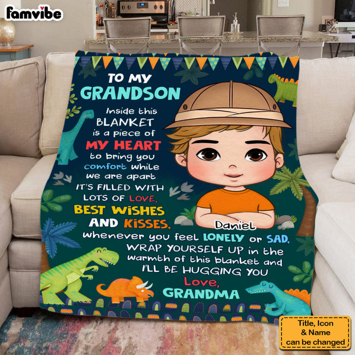 Personalized Gift For Grandson To My Grandson Dinosaur Theme Blanket 30992 1