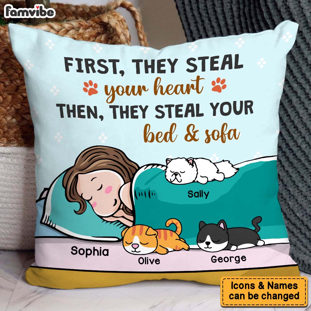 Personalized Gift For Cat Mom Cat Steal Your Bed Pillow 31069 Primary Mockup