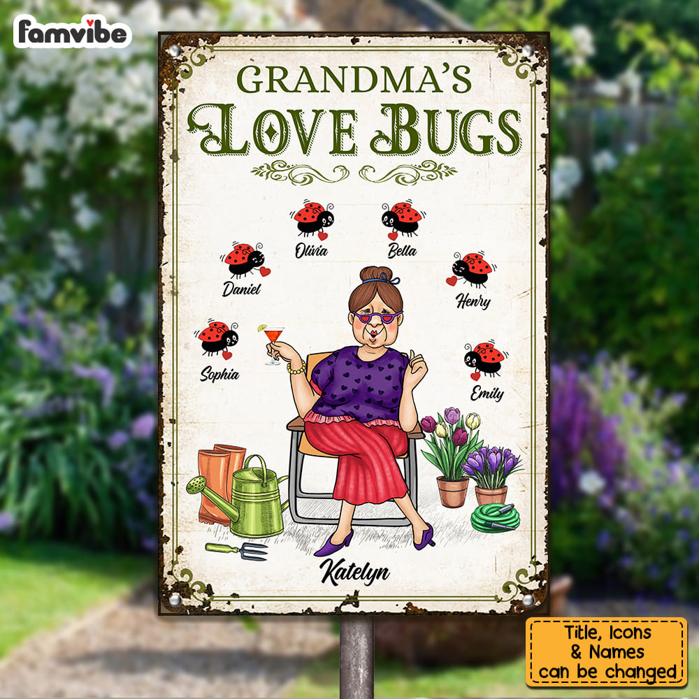 Personalized GIft For Grandma Love Bugs Metal Sign 31318 Primary Mockup