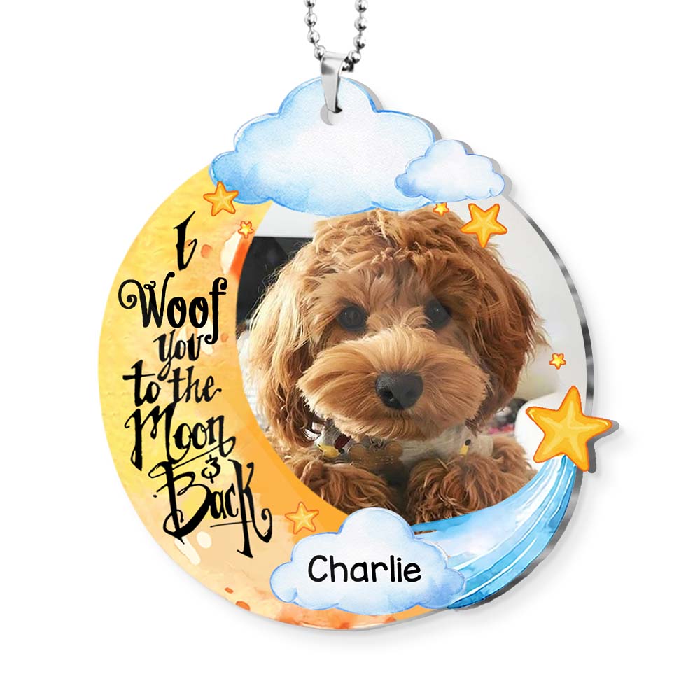 Personalized I Woof You To The Moon And Back Dog Lovers Transparent Acrylic Car Ornament 31580 Primary Mockup