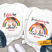 Personalized I Stole Her Heart LGBT Lesbian Couple T Shirt SB161 67O57 thumb 1