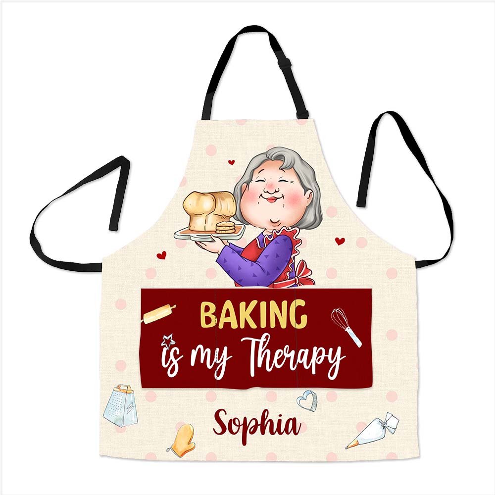 Personalized Gift For Grandma Baking Is My Therapy Apron With Pocket 31589 Primary Mockup