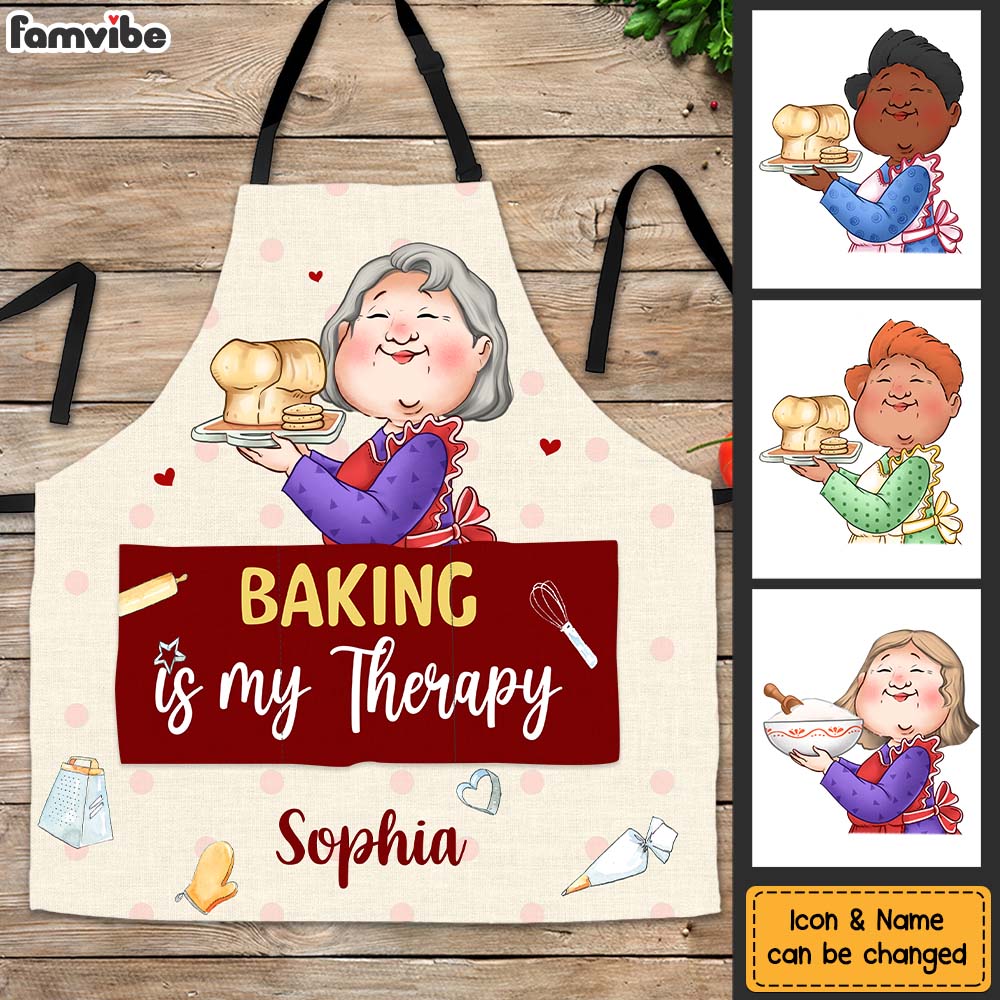 Personalized Gift For Grandma Baking Is My Therapy Apron With Pocket 31589 Primary Mockup