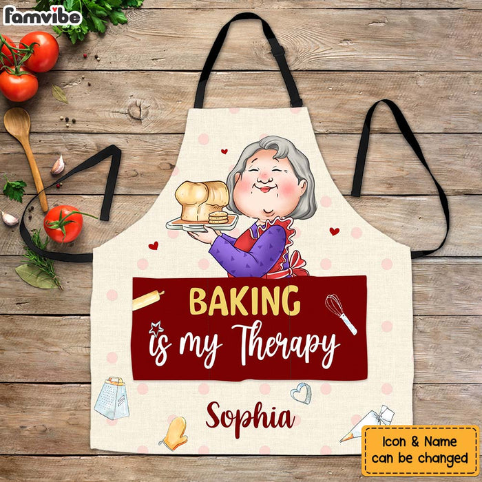 Personalized Gift For Grandma Baking Is My Therapy Apron With Pocket 31589 1