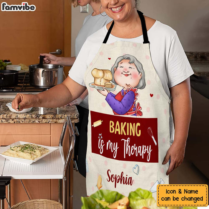 Personalized Gift For Grandma Baking Is My Therapy Apron With Pocket 31589 1