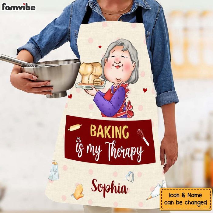 Personalized Gift For Grandma Baking Is My Therapy Apron With Pocket 31589 1