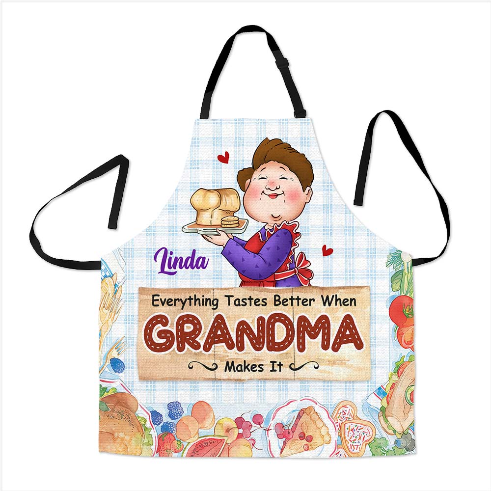 Personalized Gift For Grandma Baking Everything Tastes Better Apron With Pocket 31590 Primary Mockup