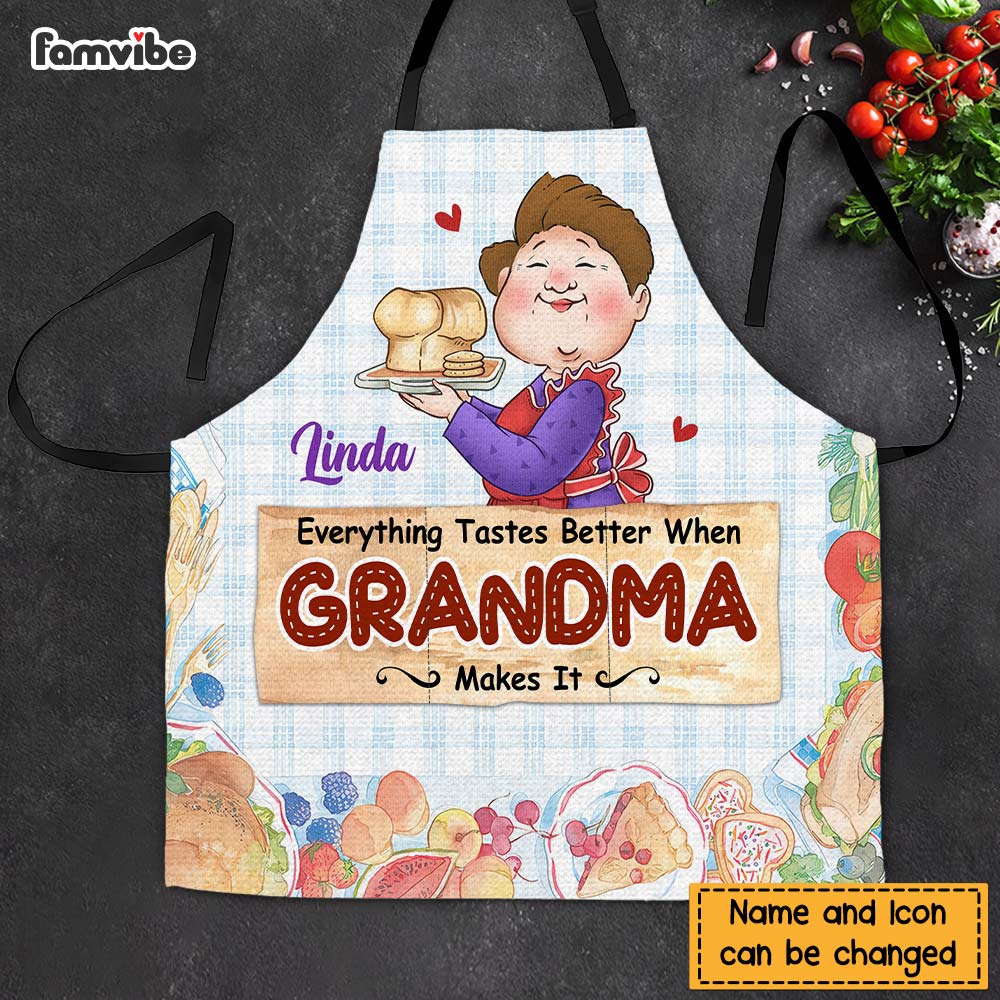 Personalized Gift For Grandma Baking Everything Tastes Better Apron With Pocket 31590 Primary Mockup