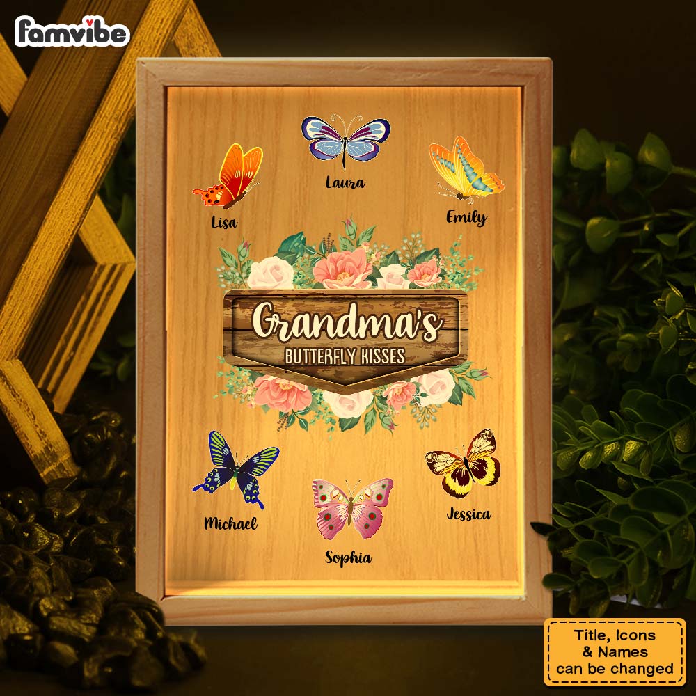 Personalized Gift For Nana Grandma's Butterfly Kisses Picture Frame Light Box 31594 Primary Mockup