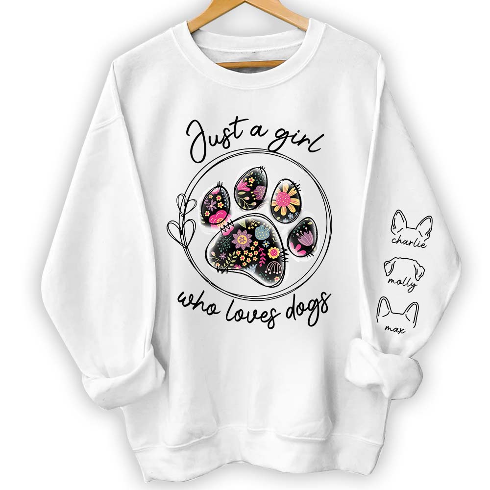 Personalized Gift For Dog Mom Just A Girl Who Loves Dogs Unisex Sleeve Printed Standard Sweatshirt 31615 Primary Mockup