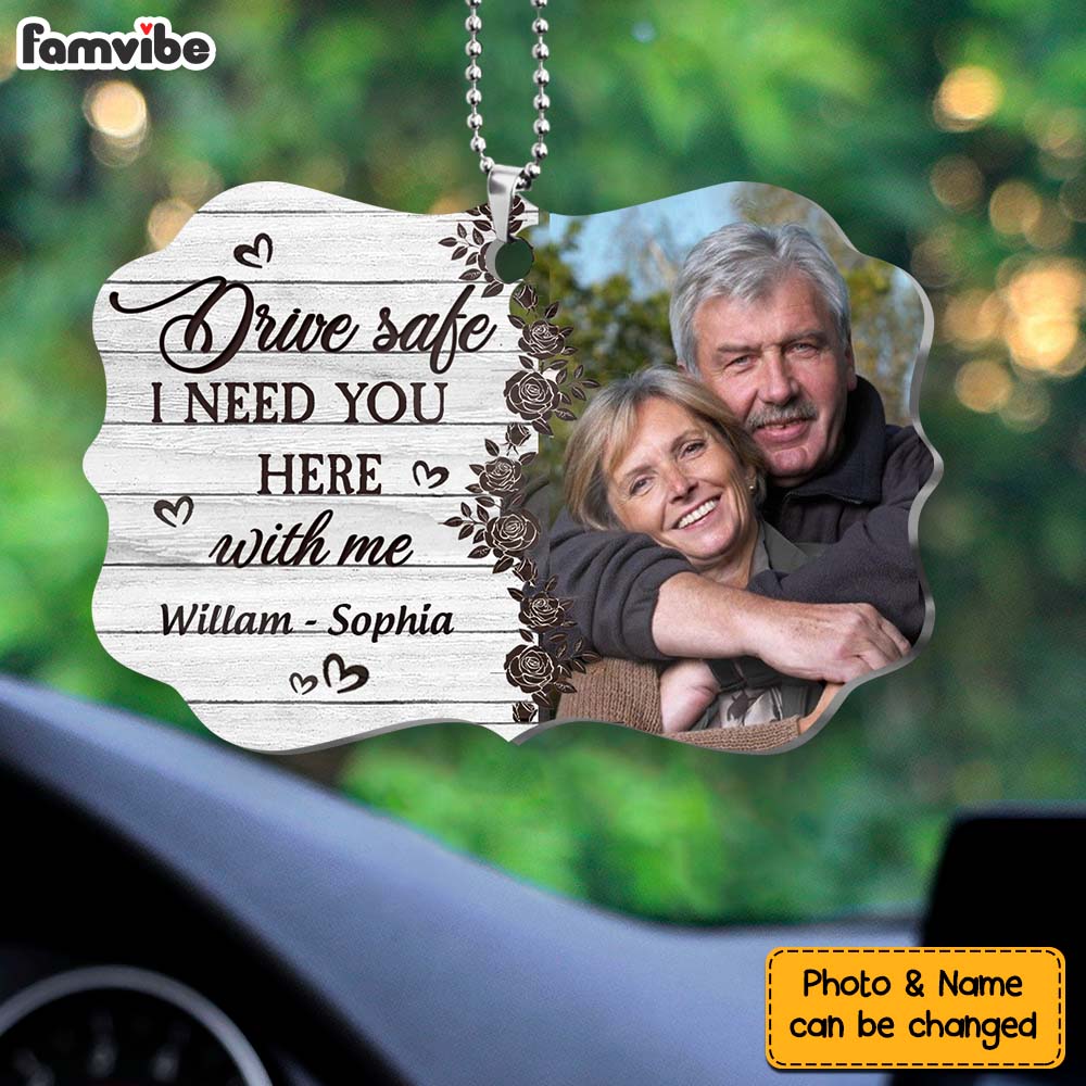 Personalized Gift For Couple Drive Safe Transparent Acrylic Car Ornament 31619 Primary Mockup