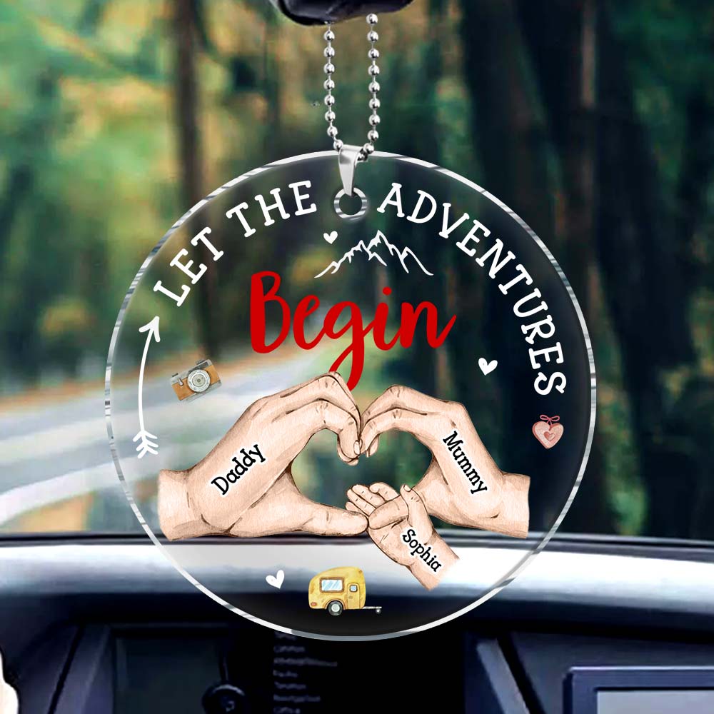 Personalized Gift For Family Let The Adventures Begin Transparent Acrylic Car Ornament 31638 Primary Mockup