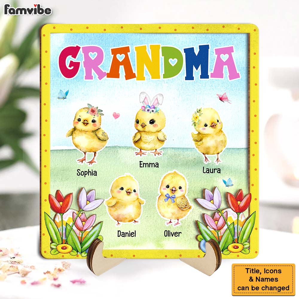 Personalized Gift For Grandma Easter Chicks 2 Layered Wooden Plaque 31714 Primary Mockup