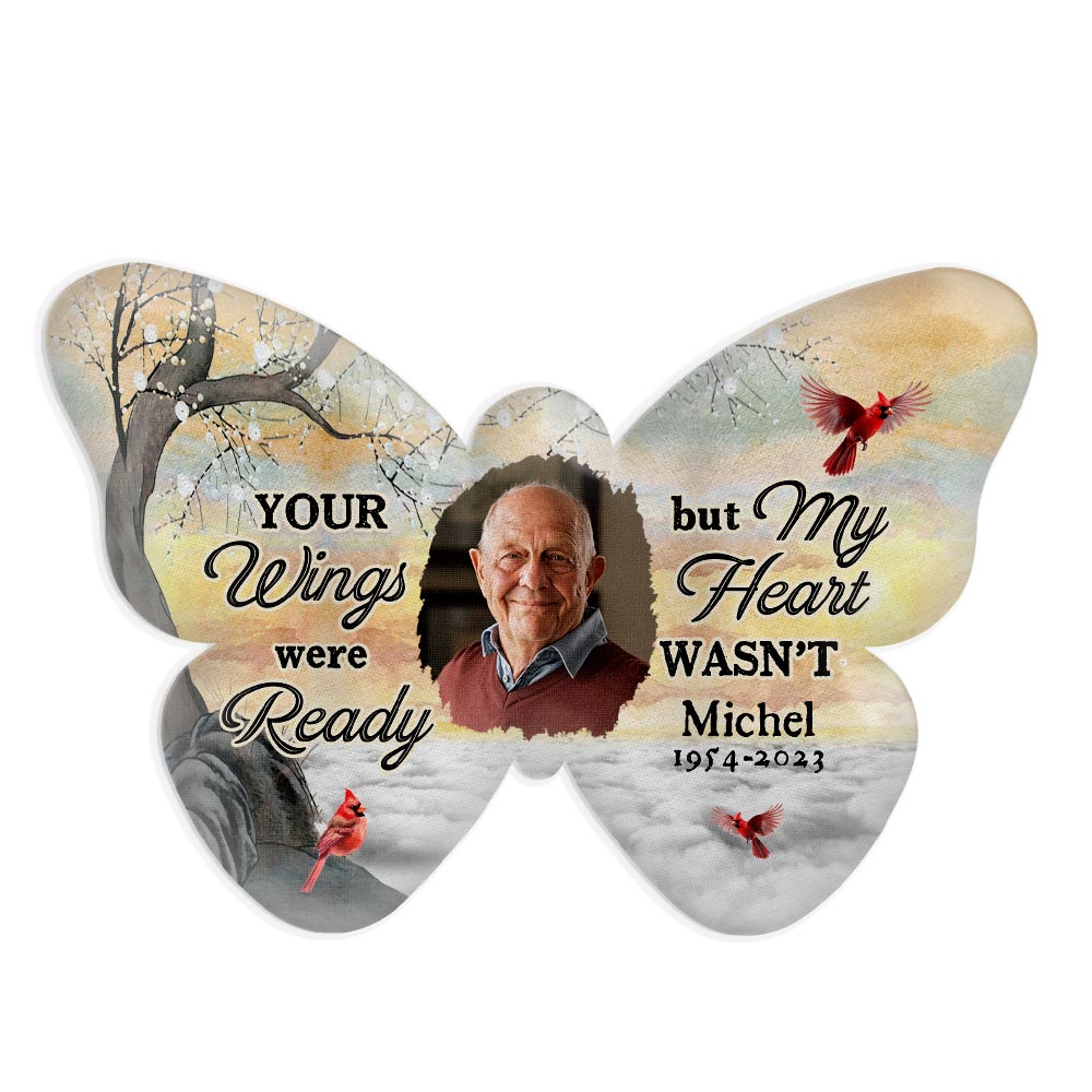 Personalized Memorial Gift Your Wings Were Ready But My Heart Was Not Shaped Pillow 31724 Primary Mockup