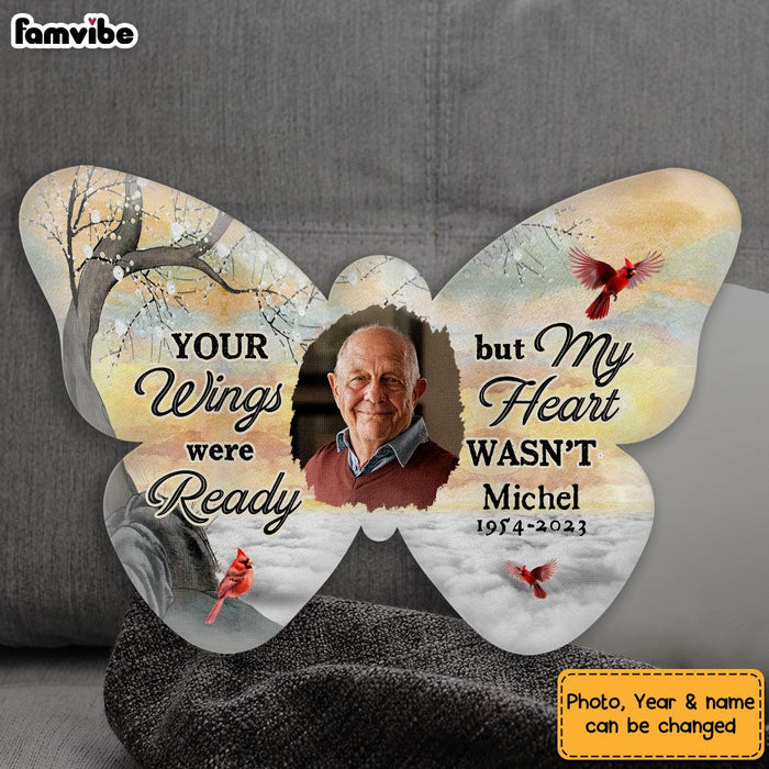 Personalized Memorial Gift Your Wings Were Ready But My Heart Was Not Shaped Pillow 31724 1