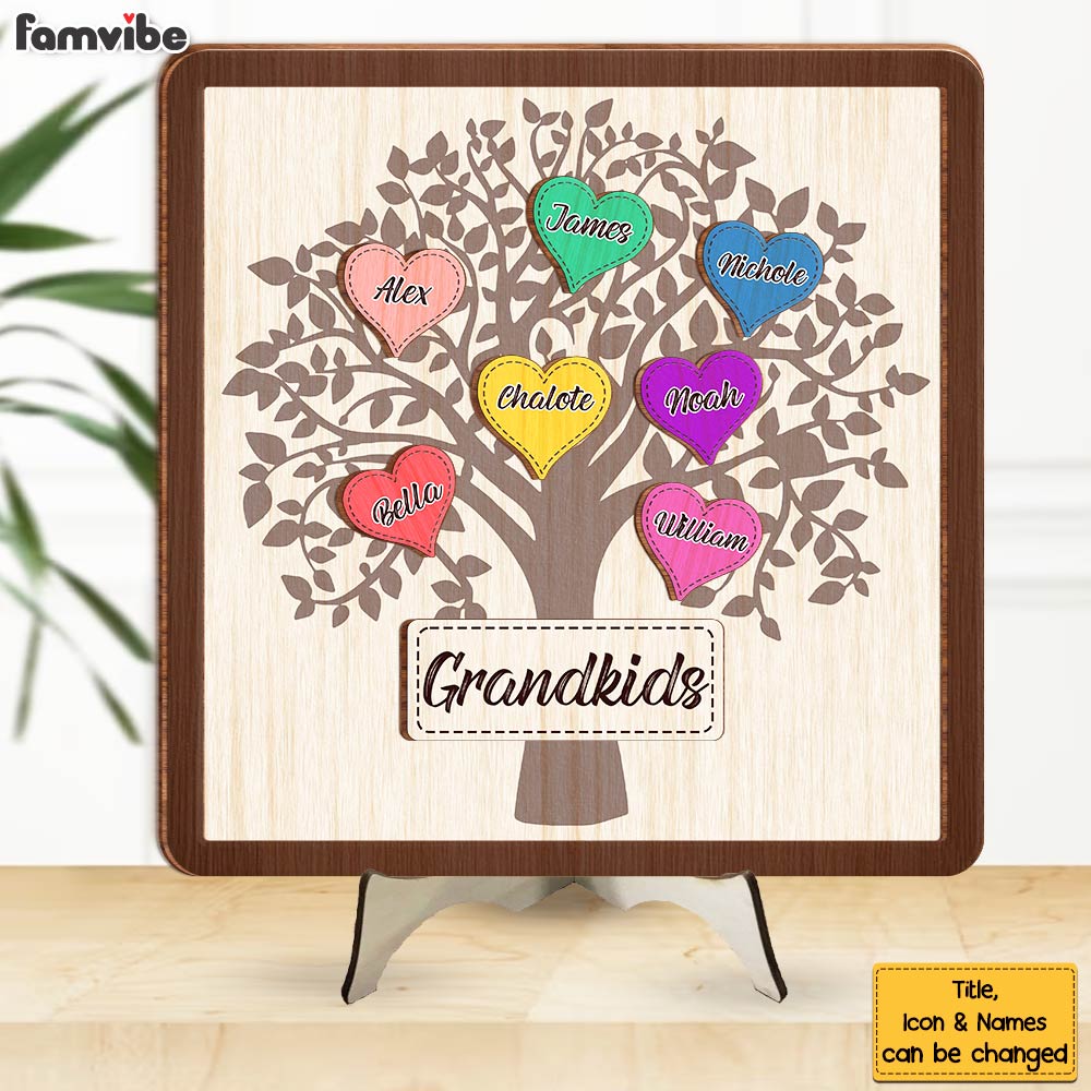 Personalized Gift For Grandma Grandkids Heart Tree 2 Layered Separate Wooden Plaque 31737 Primary Mockup