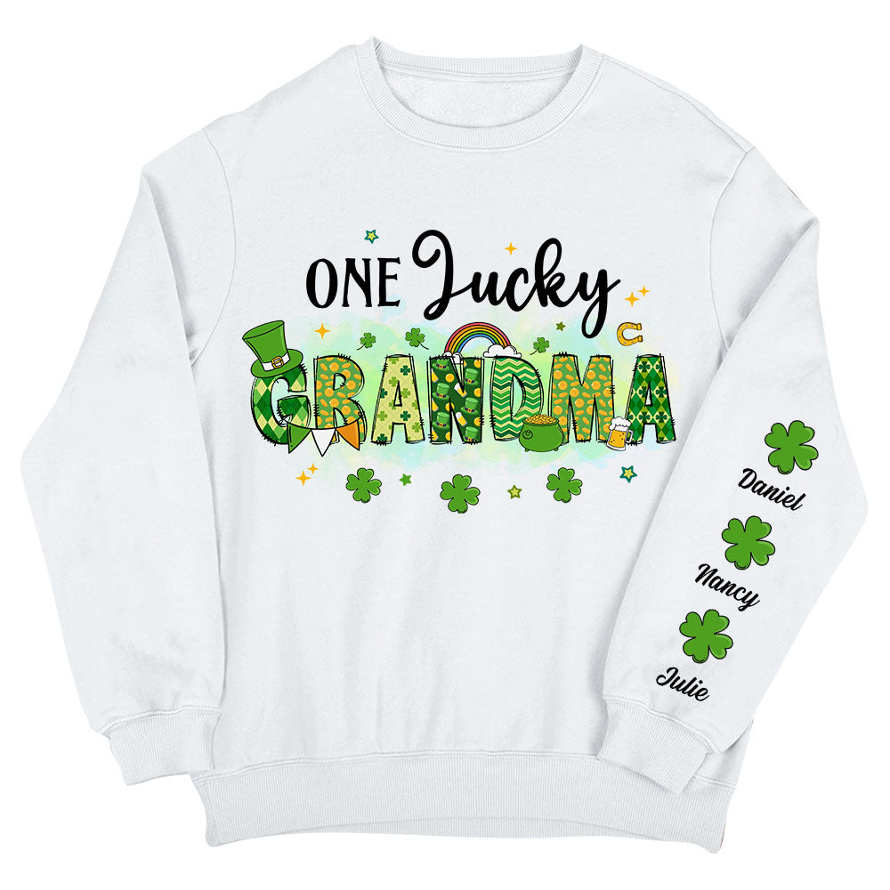 Personalized Gift For Grandma St. Patrick's Day Lucky Clover Unisex Sleeve Printed Standard Sweatshirt 31757 Primary Mockup