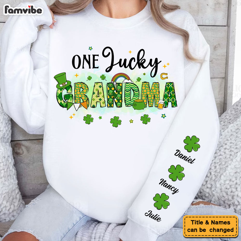 Personalized Gift For Grandma St. Patrick's Day Lucky Clover Unisex Sleeve Printed Standard Sweatshirt 31757 Primary Mockup