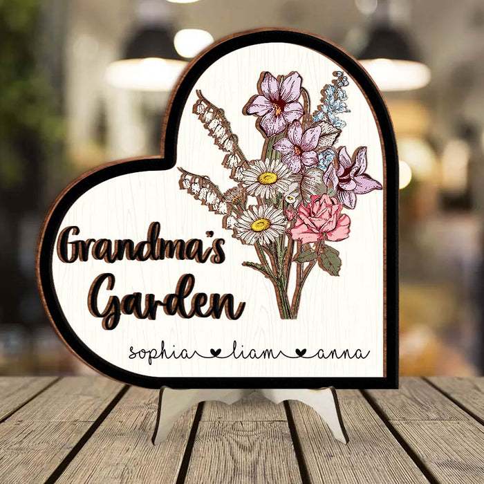 Personalized Grandma Gift Grandma's Garden 2 Layered Separate Wooden Plaque 31764 1